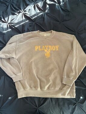 PLAYBOY Brown Crewneck Sweatshirt with Yellow Logo